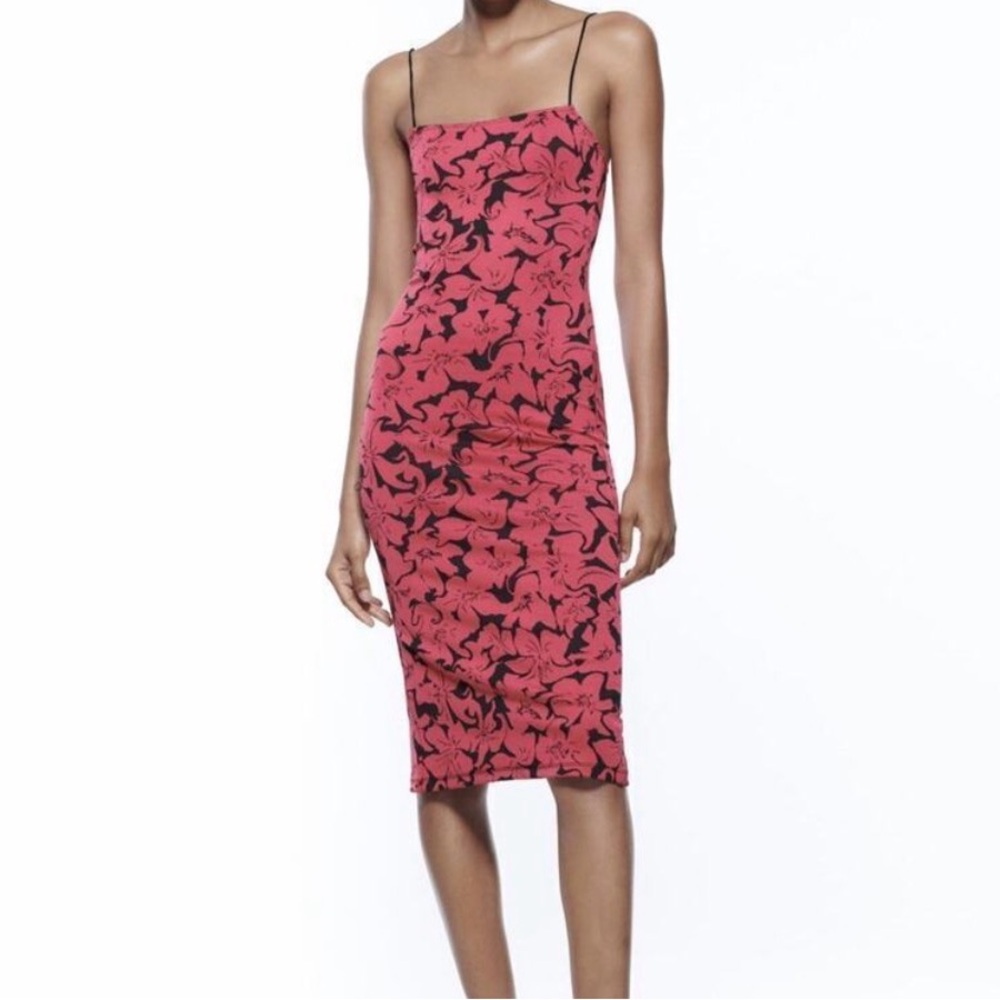 Zara Red and Black Floral Maxi Dress